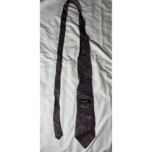 Christian Dior Monsieur All Silk Necktie Purple Filigree Pattern - Picture 6 of 10